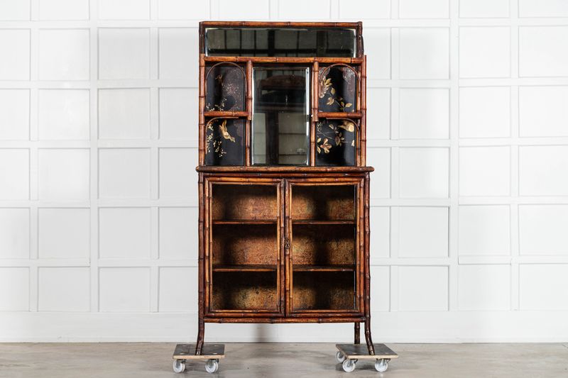 19thC English Bamboo & Lacquered Chinoiserie Cabinet