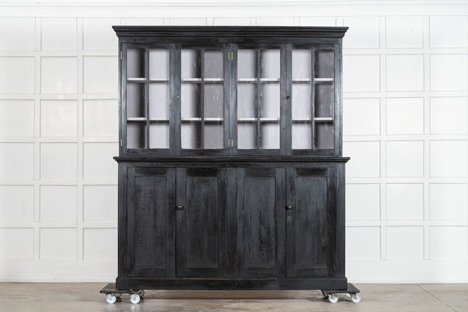Large 19thC English Ebonised Oak Glazed Cabinet