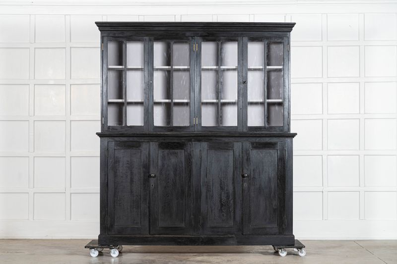 Large 19thC English Ebonised Oak Glazed Cabinet