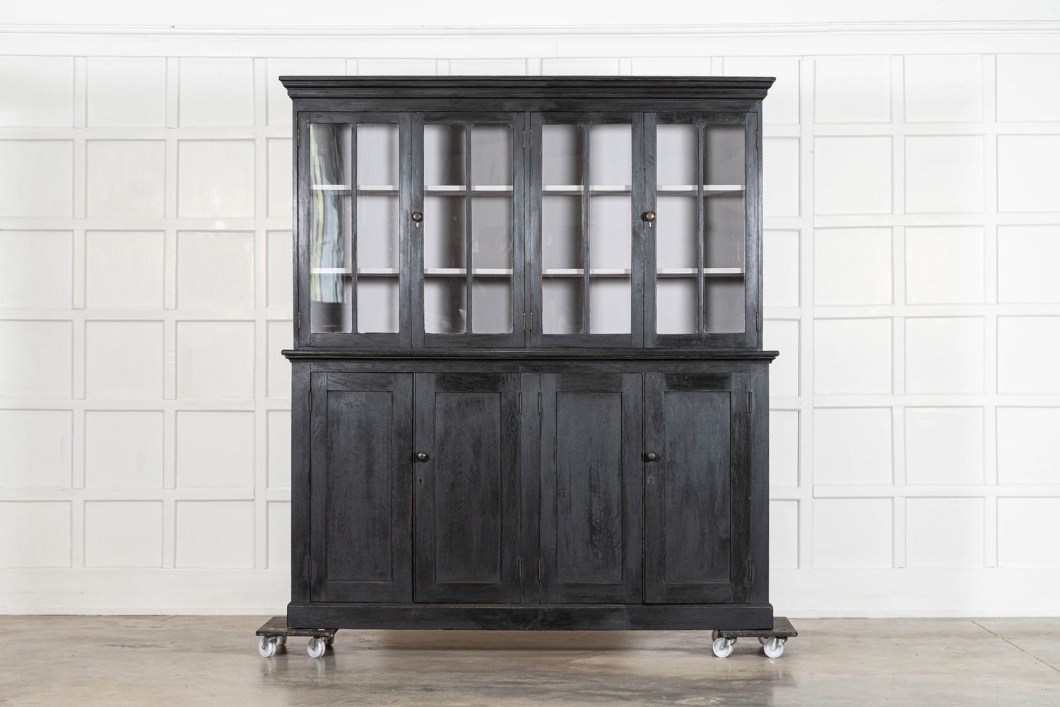 Large 19thC English Ebonised Oak Glazed Cabinet