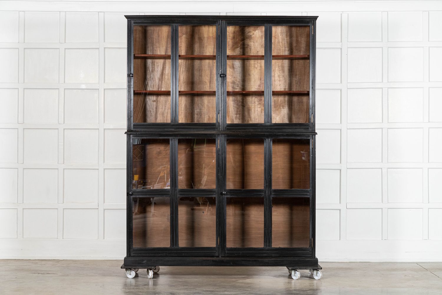 Large English 19thC Ebonised Mahogany Glazed Cabinet