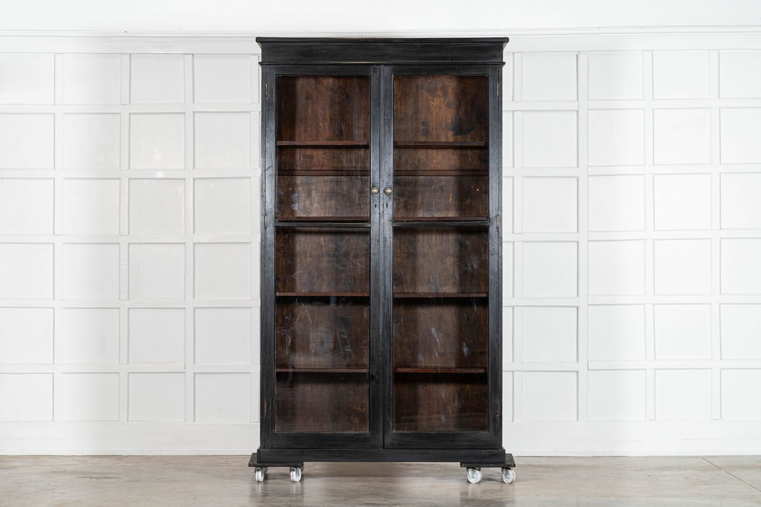 19thC English Oak Glazed Bookcase Cabinet