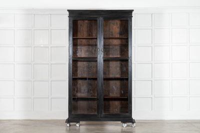 19thC English Oak Glazed Bookcase Cabinet
