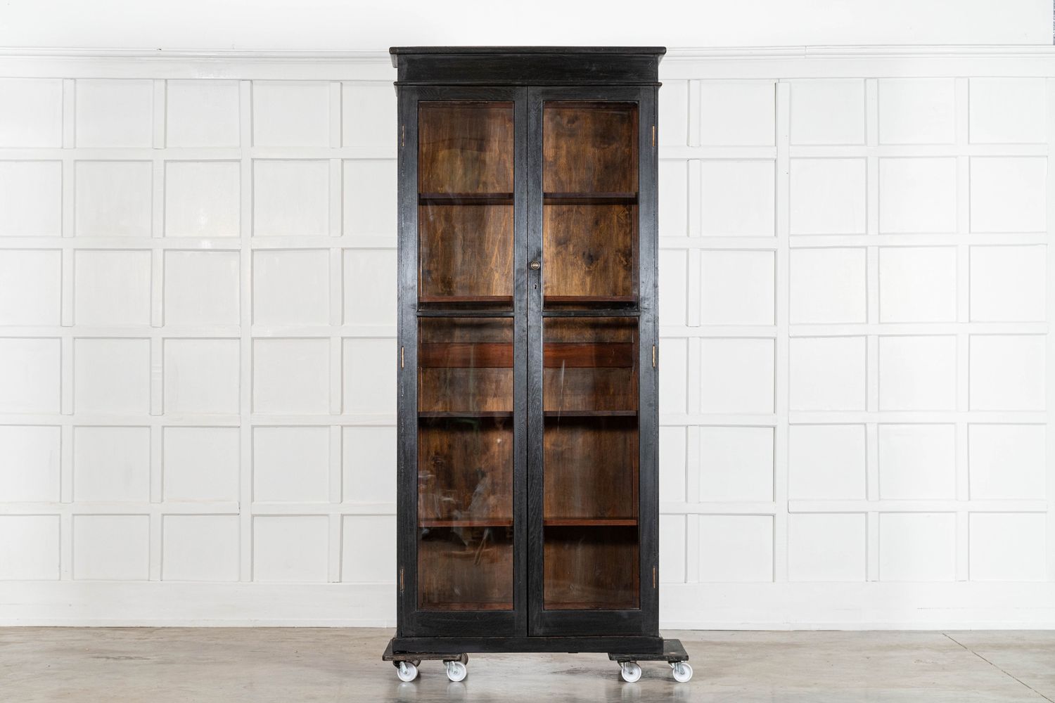 19thC English Oak Glazed Bookcase Cabinet