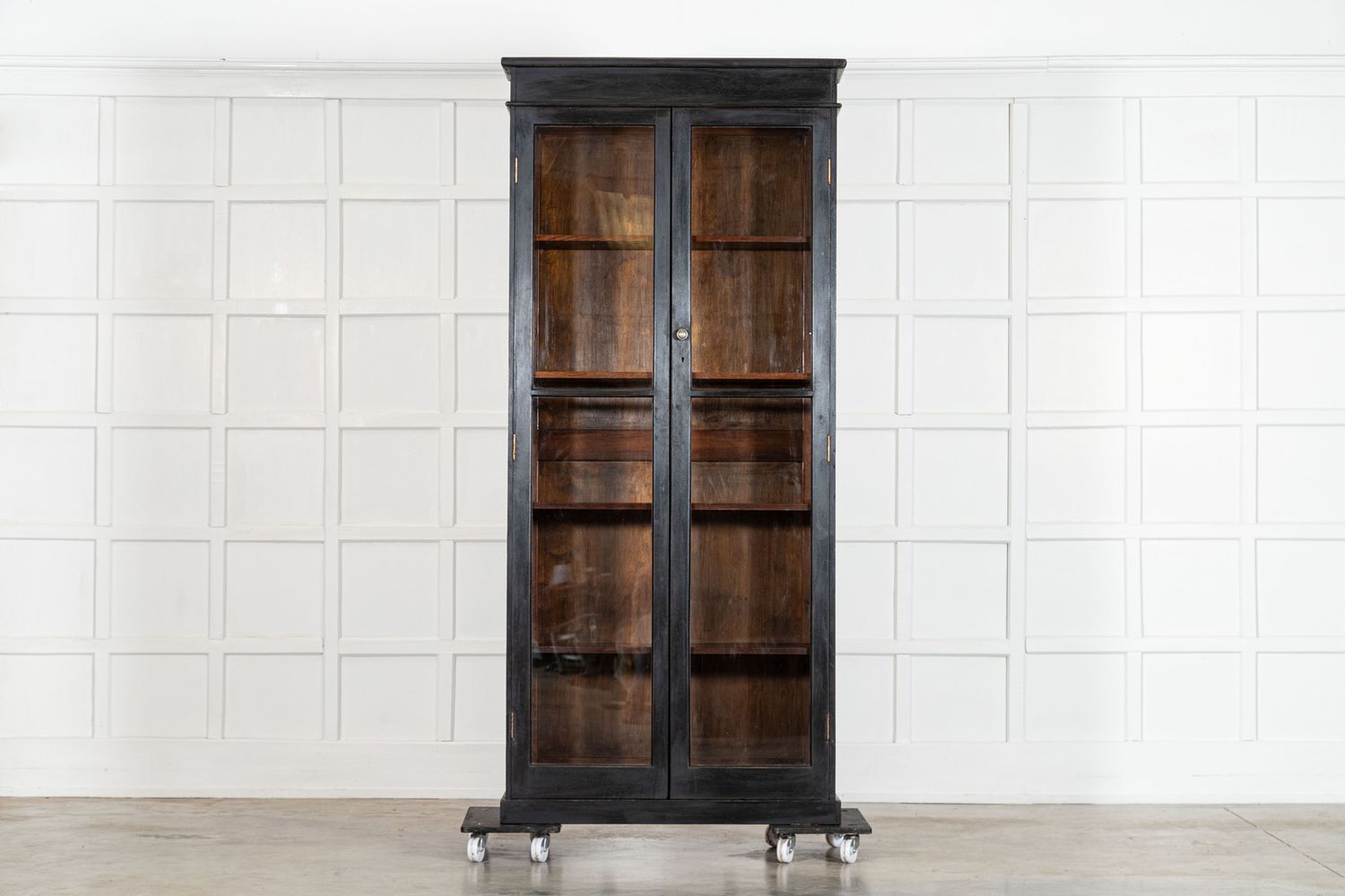 19thC English Oak Glazed Bookcase Cabinet
