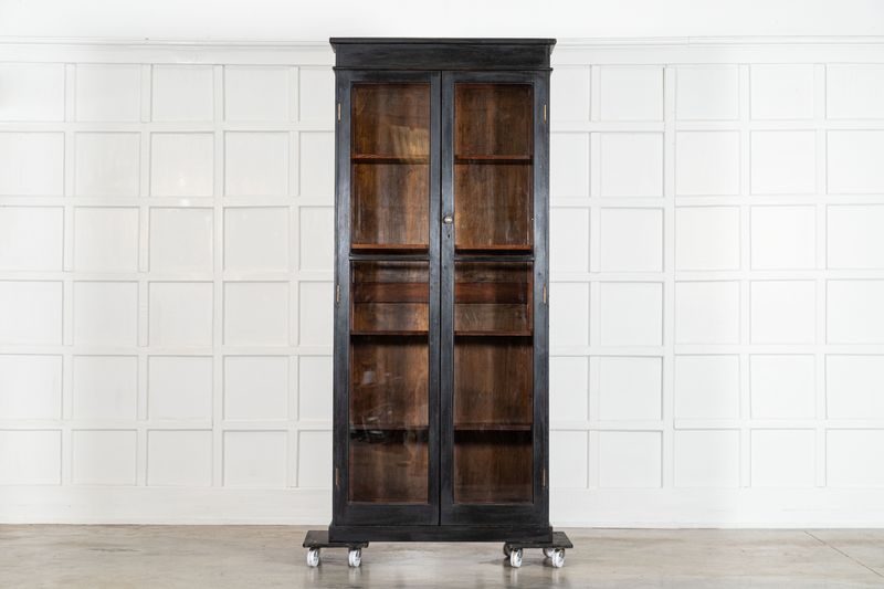 19thC English Oak Glazed Bookcase Cabinet