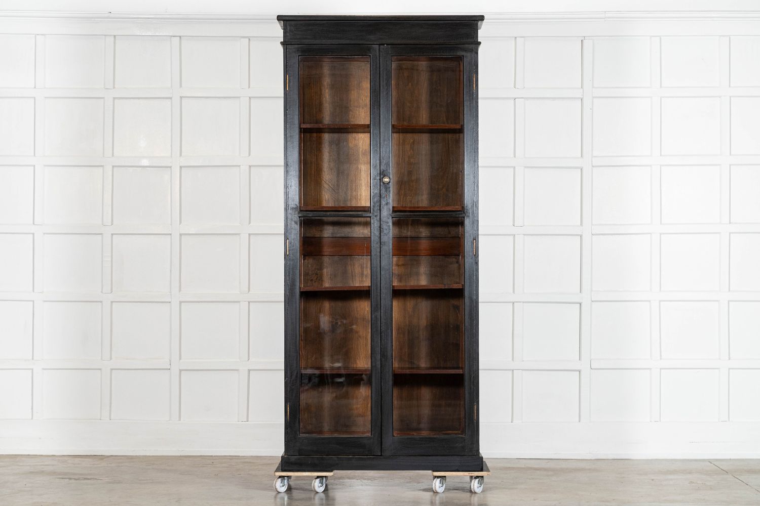 19thC English Oak Glazed Bookcase Cabinet
