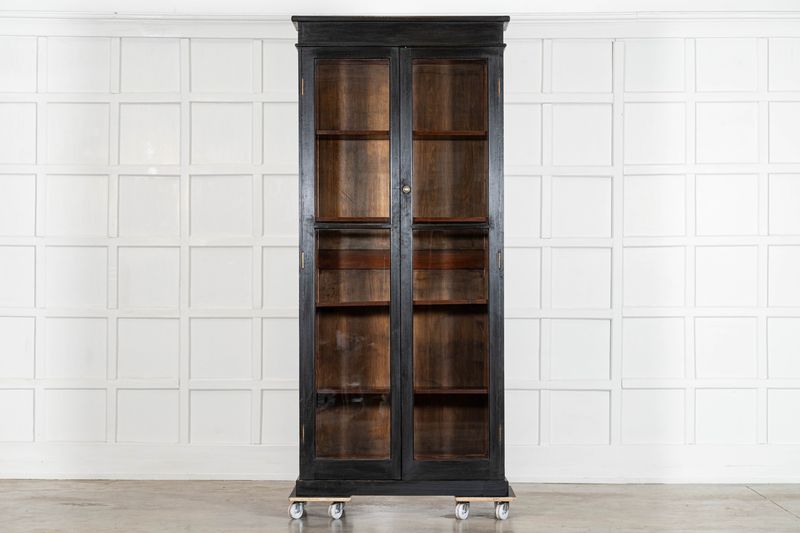 19thC English Oak Glazed Bookcase Cabinet