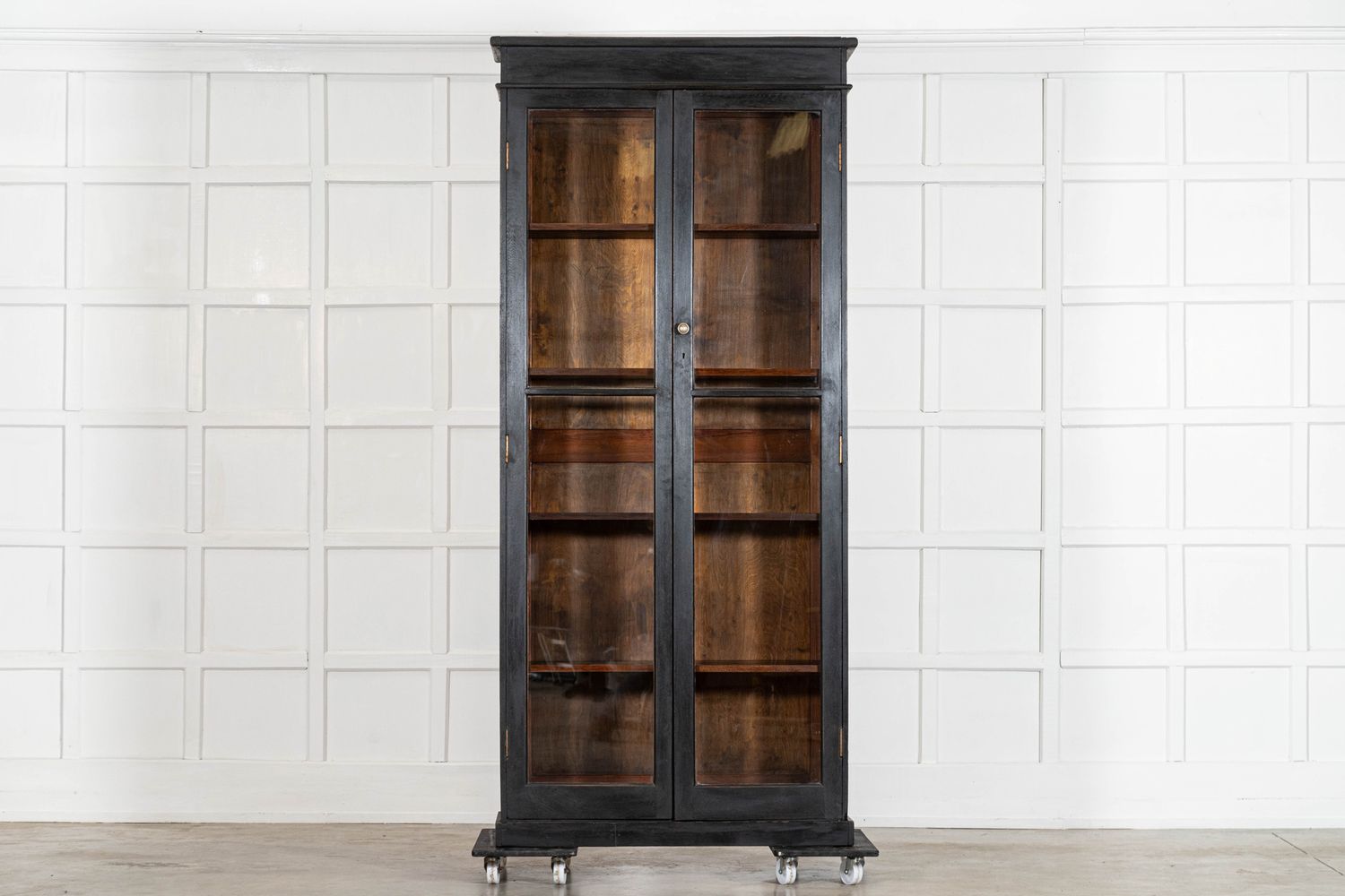 19thC English Oak Glazed Bookcase Cabinet