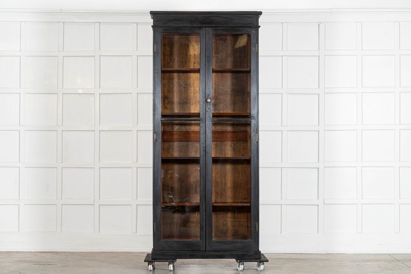 19thC English Oak Glazed Bookcase Cabinet