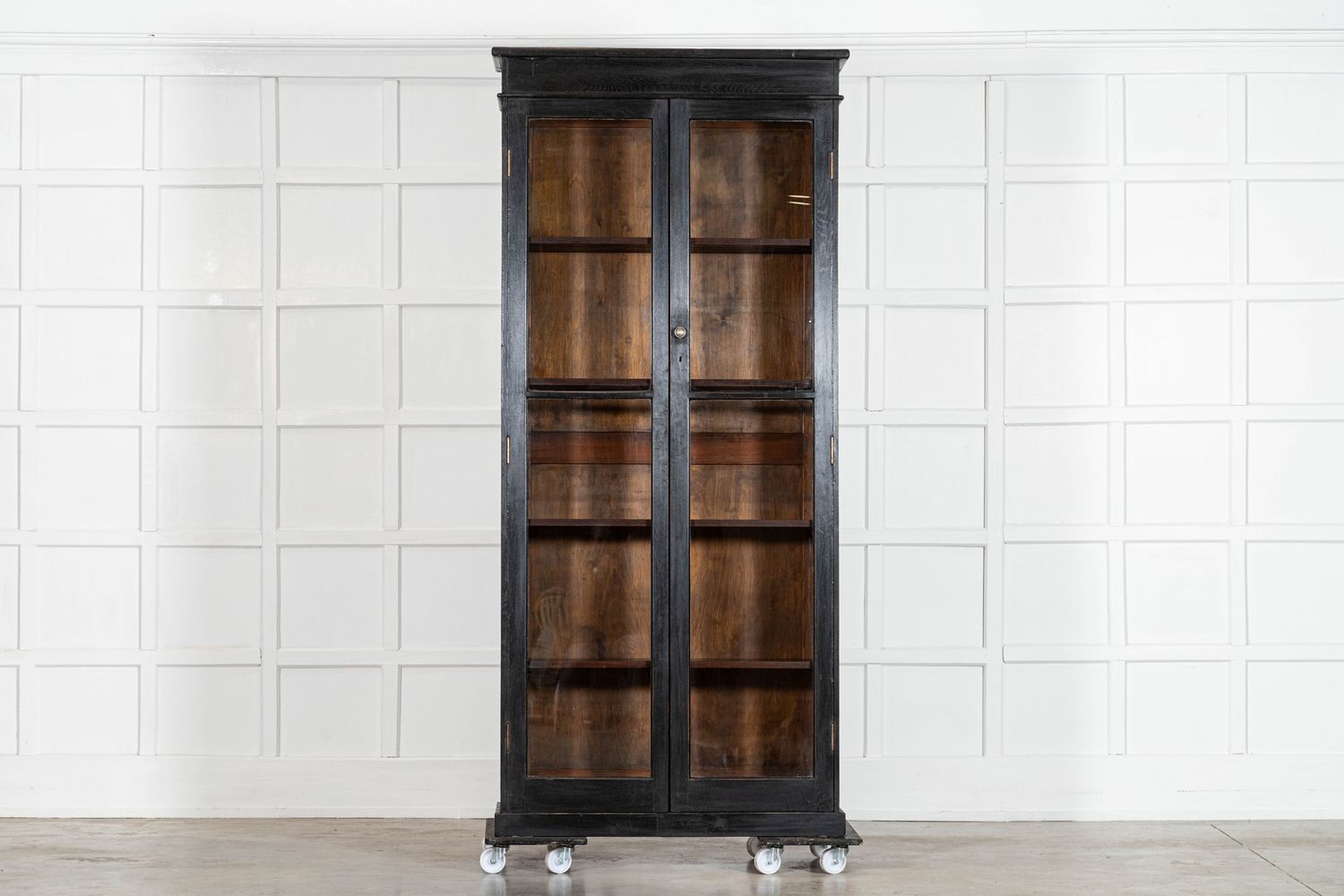 19thC English Oak Glazed Bookcase Cabinet