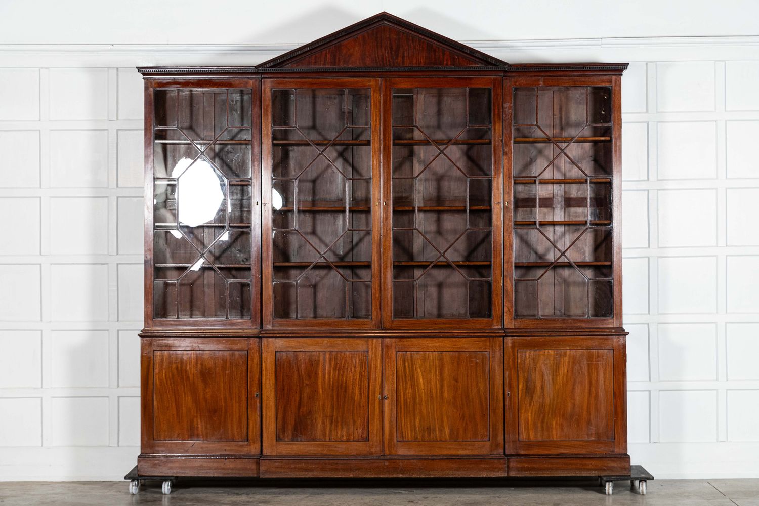 Monumental George III English Mahogany Breakfront Library Bookcase