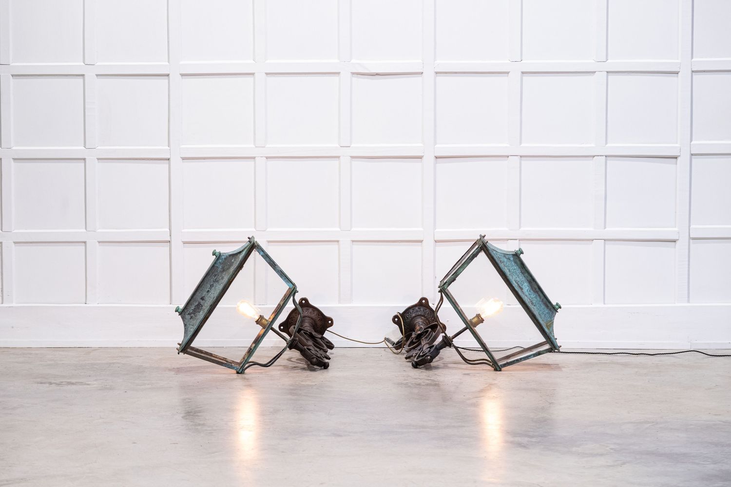 Pair Monumental Georgian Verdigris Lanterns