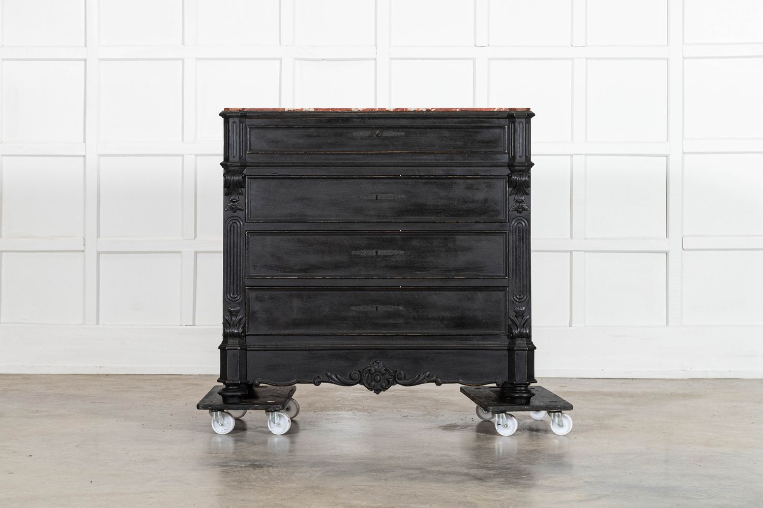 19thC French Ebonised Fruitwood Marble Commode