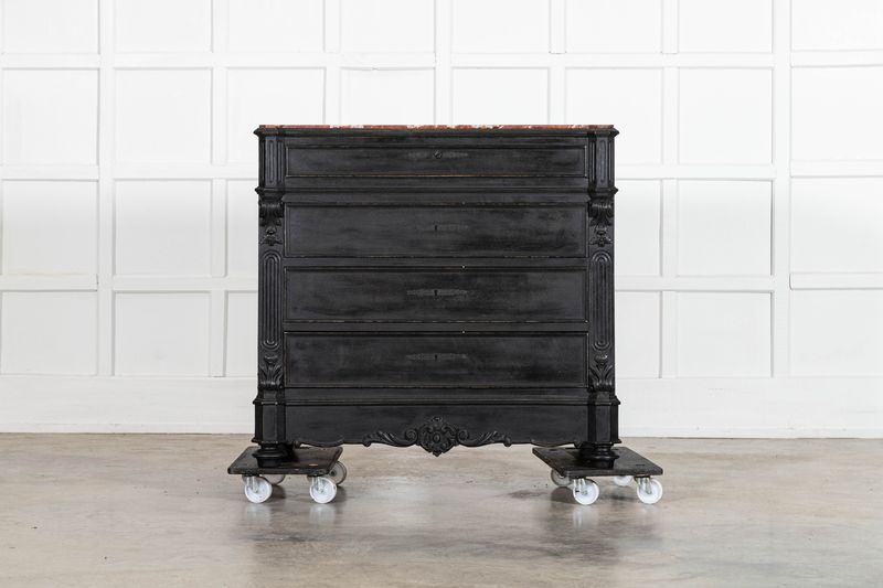 19thC French Ebonised Fruitwood Marble Commode