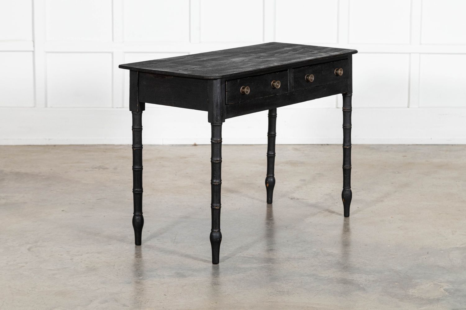 19thC English Faux Bamboo Ebonised Pine Side Table