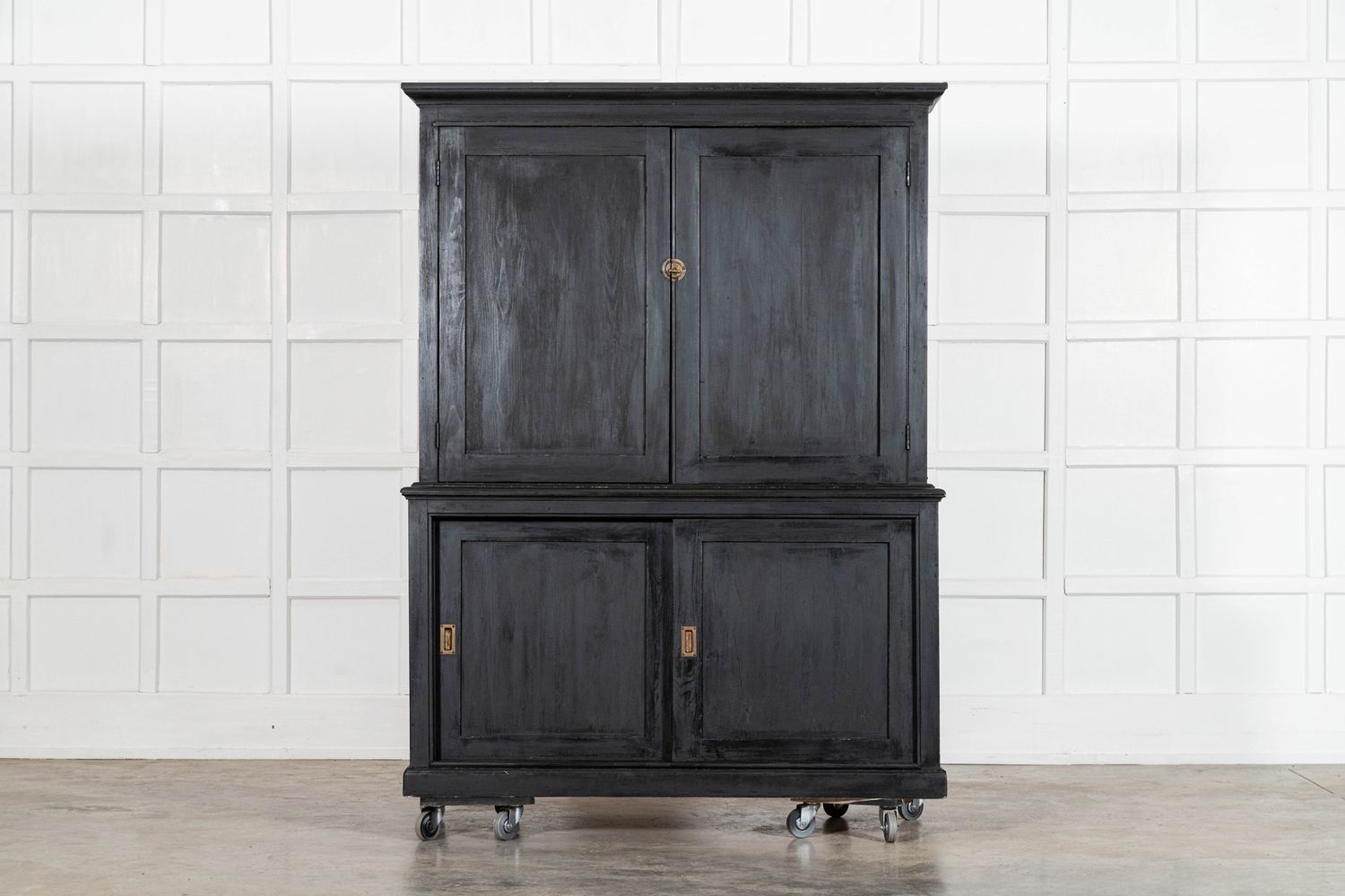 19thC English Ebonised Pine Housekeepers Cupboard