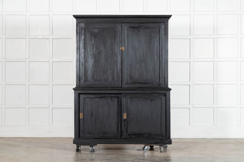 19thC English Ebonised Pine Housekeepers Cupboard