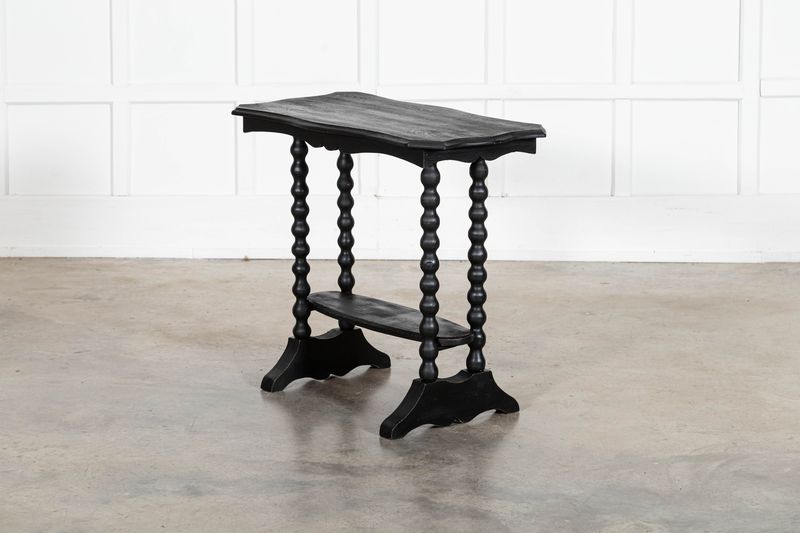 19thC Ebonised English Pine Bobbin Side Table