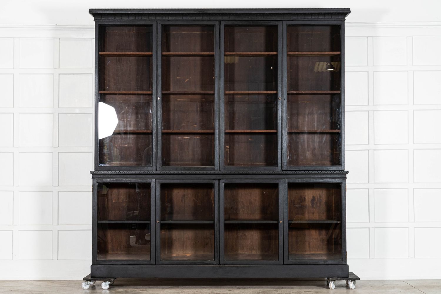 Monumental 19thC English Ebonised Oak Glazed Bookcase