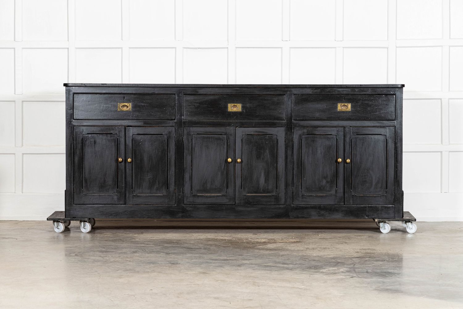 Large 19thC English Country Ebonised Pine Dresser Base