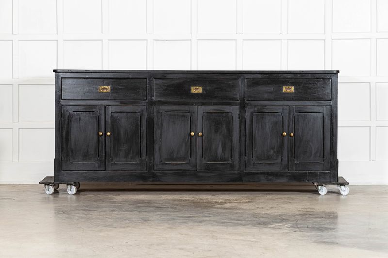 Large 19thC English Country Ebonised Pine Dresser Base