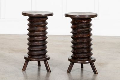 Pair French Elm Corkscrew Side Tables/Plant/Sculpture Stands