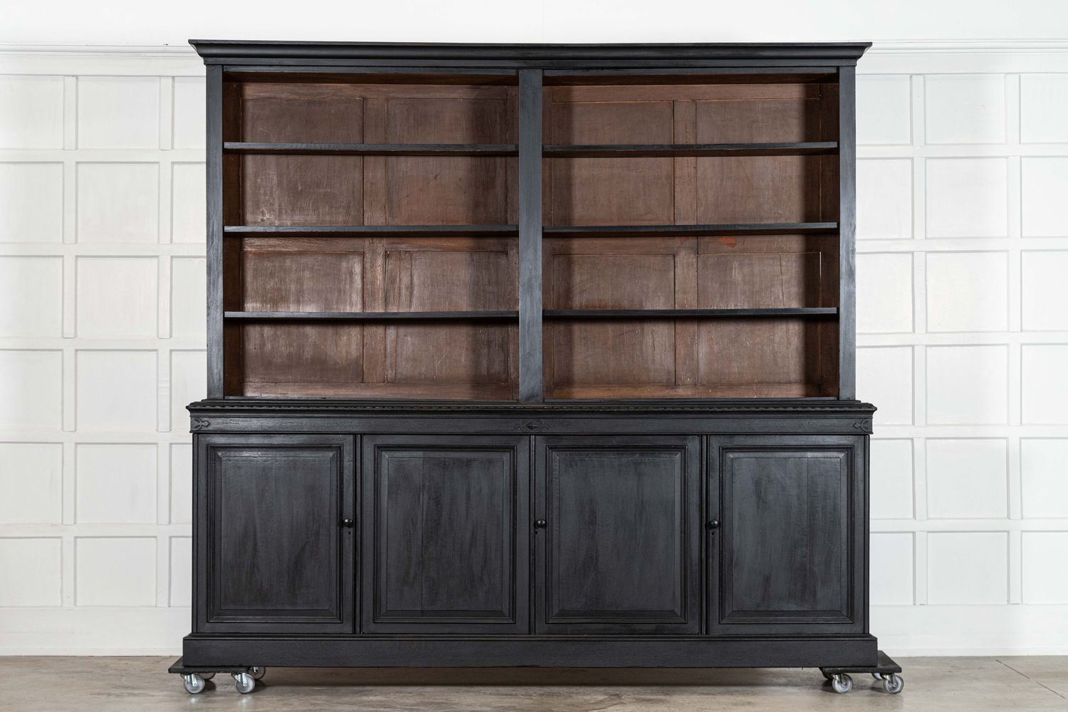 Monumental Ebonised 19thC English Oak Library Bookcase