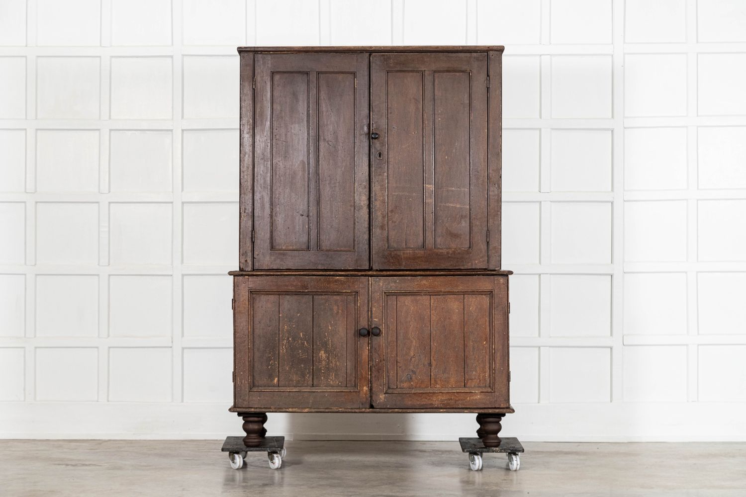 English Georgian Country Scrumble Grained Pine Housekeepers Cupboard
