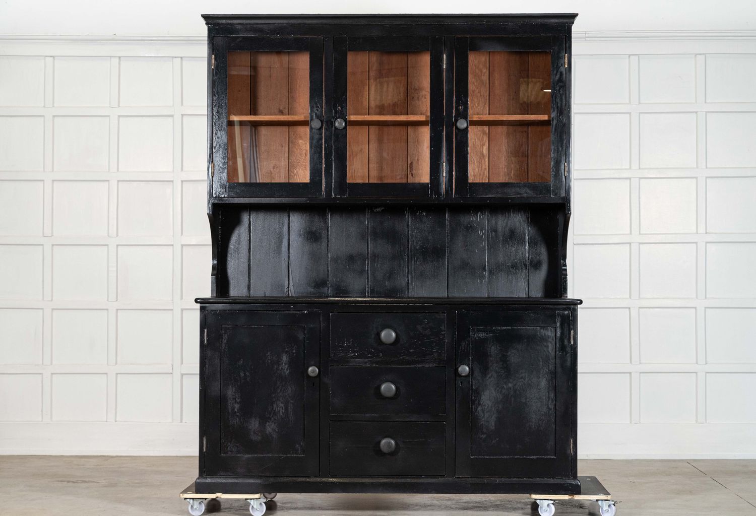 Large Ebonised 19thC English Pine Butlers Pantry Cabinet