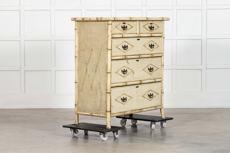 19thC English Painted Bamboo Chest Drawers 19thC English Painted Bamboo Chest Drawers