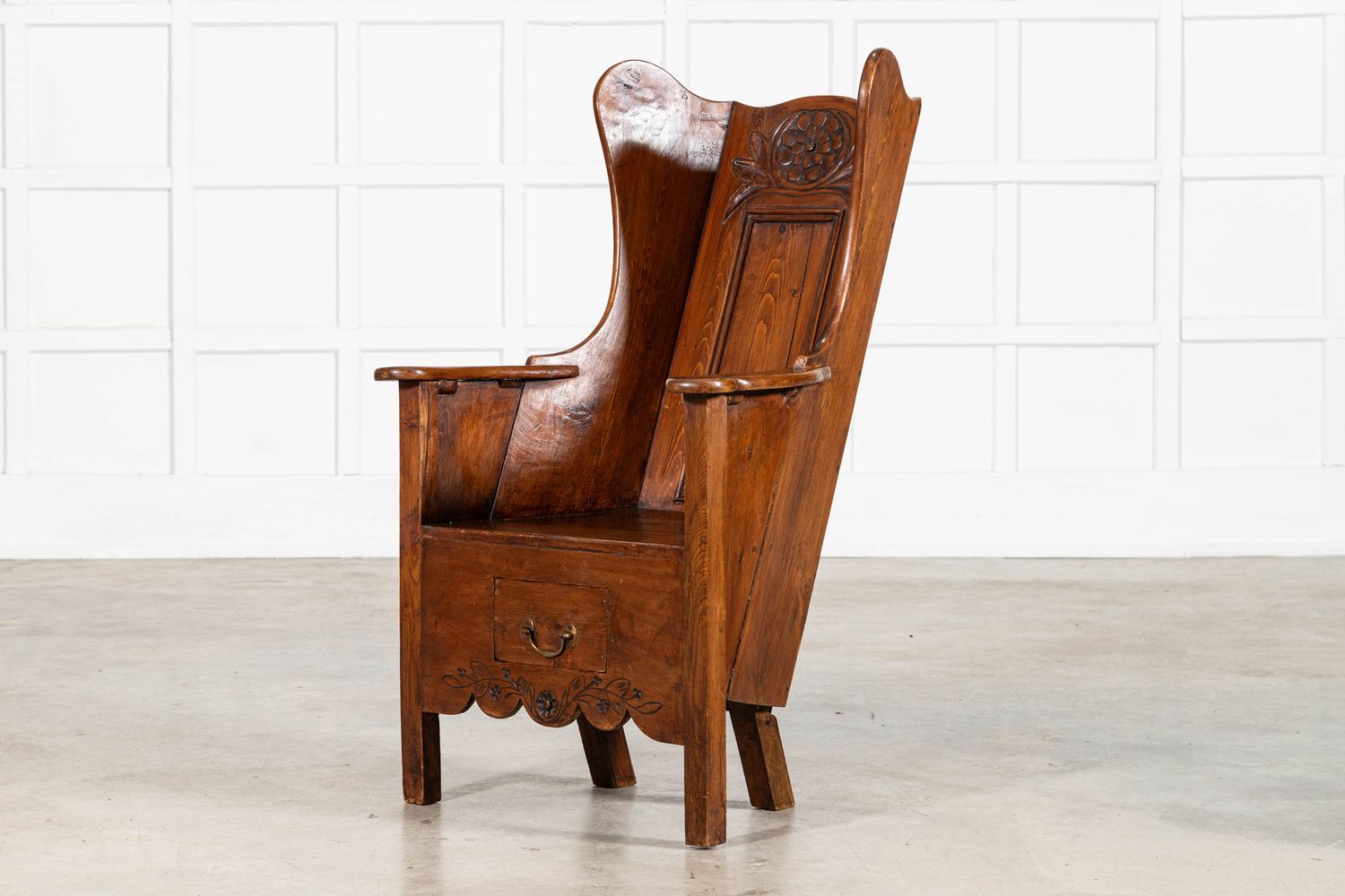 Early 18thC Oak & Pine Carved Lambing Chair