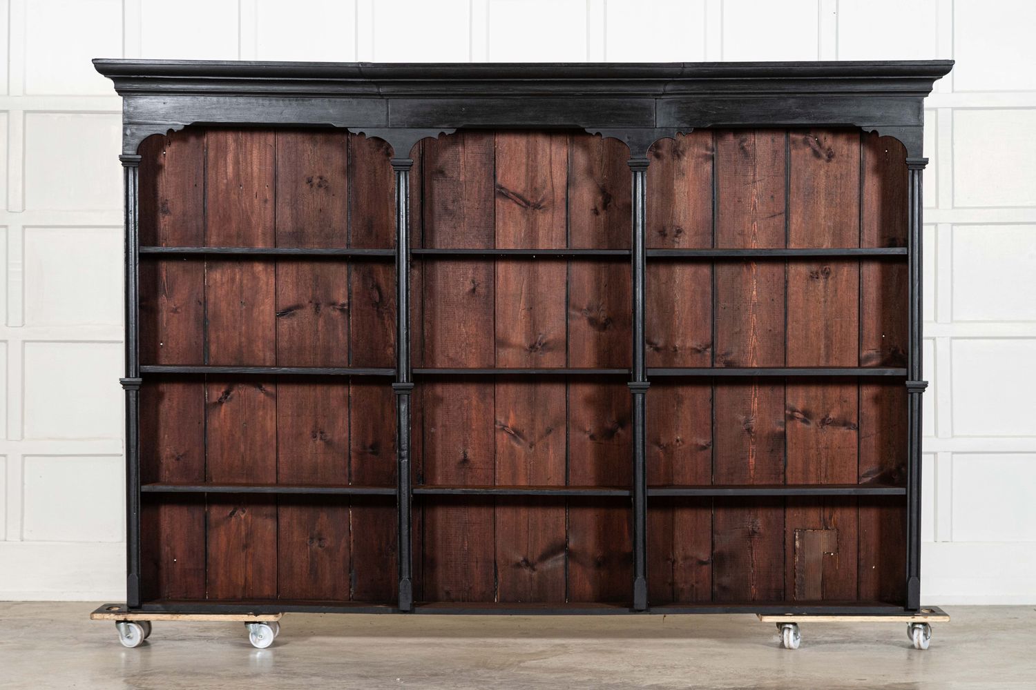 Monumental 19thC Ebonised Pine Dresser Shelving Rack Monumental 19thC Ebonised Pine Dresser Shelving Rack