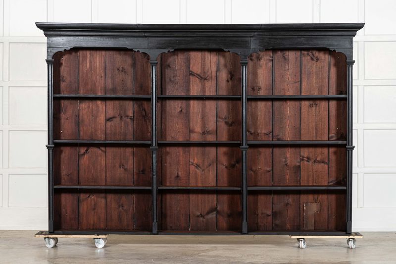 Monumental 19thC Ebonised Pine Dresser Shelving Rack Monumental 19thC Ebonised Pine Dresser Shelving Rack