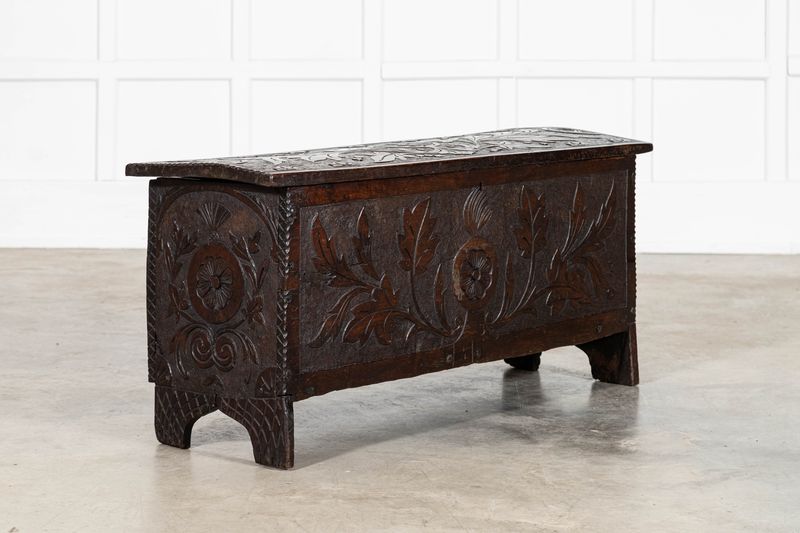 17thC English Carved Oak Coffer Chest 17thC English Carved Oak Coffer Chest