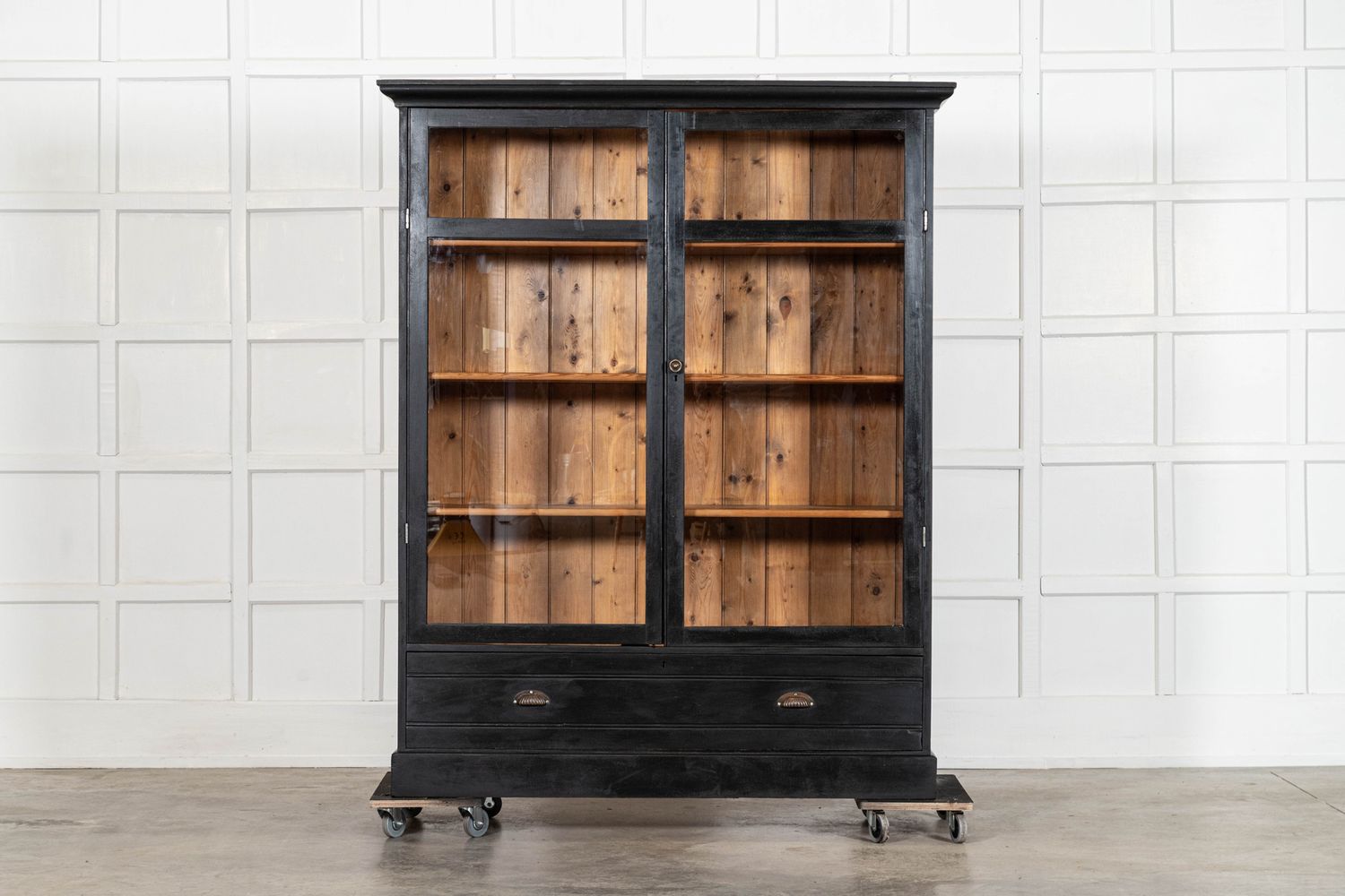 Large 19thC Ebonised Glazed Pine Housekeepers Cabinet Large 19thC Ebonised Glazed Pine Housekeepers Cabinet