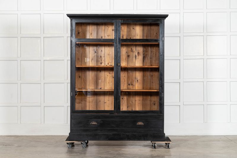 Large 19thC Ebonised Glazed Pine Housekeepers Cabinet Large 19thC Ebonised Glazed Pine Housekeepers Cabinet