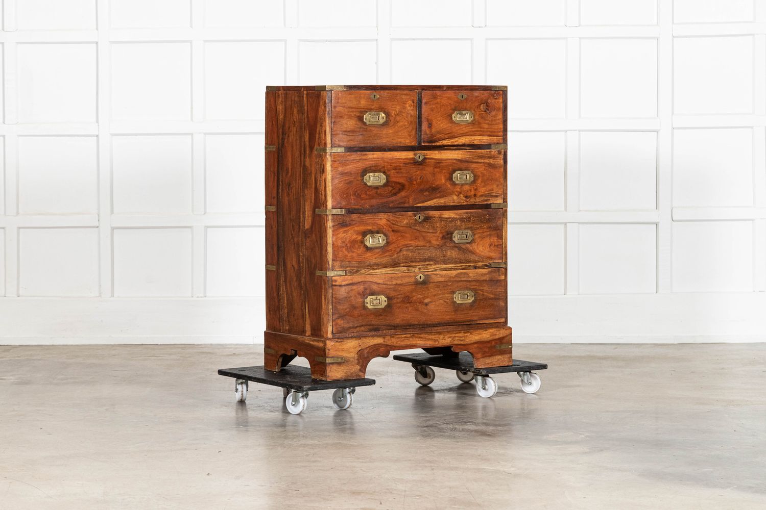 19thC English Walnut Campaign Chest Drawers 19thC English Walnut Campaign Chest Drawers