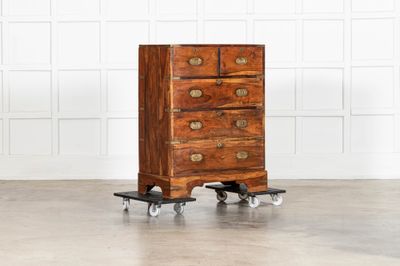 19thC English Walnut Campaign Chest Drawers
