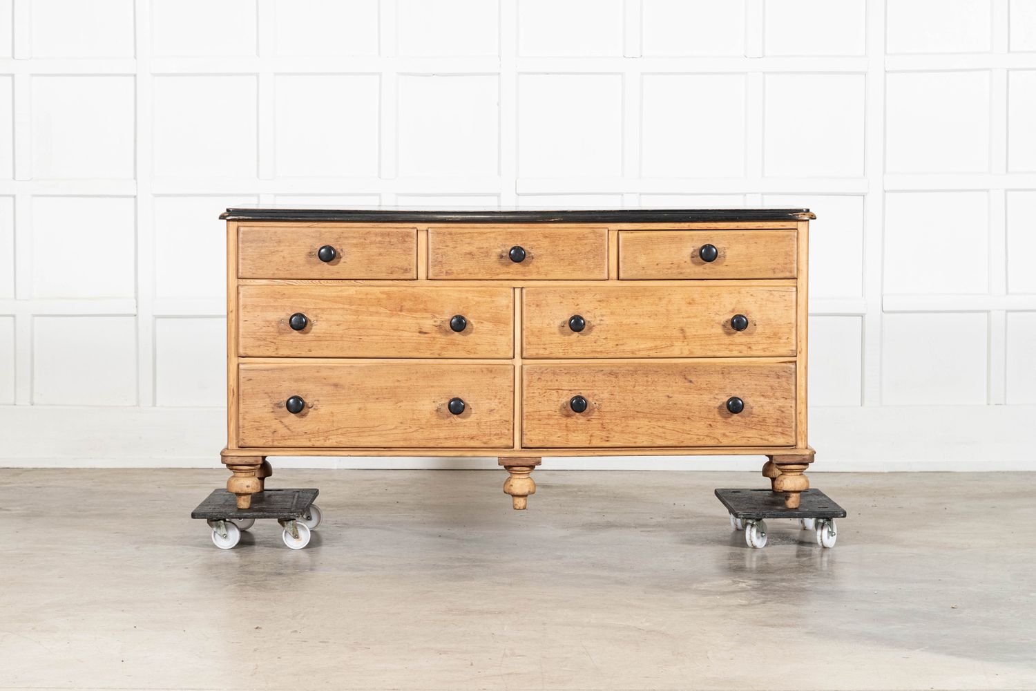 Large English 19thC Pine Dresser Base Drawers