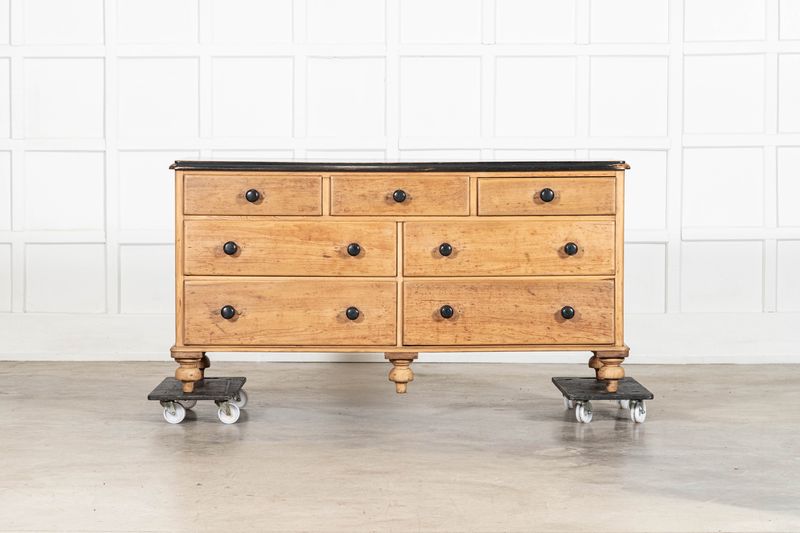Large English 19thC Pine Dresser Base Drawers Large English 19thC Pine Dresser Base Drawers