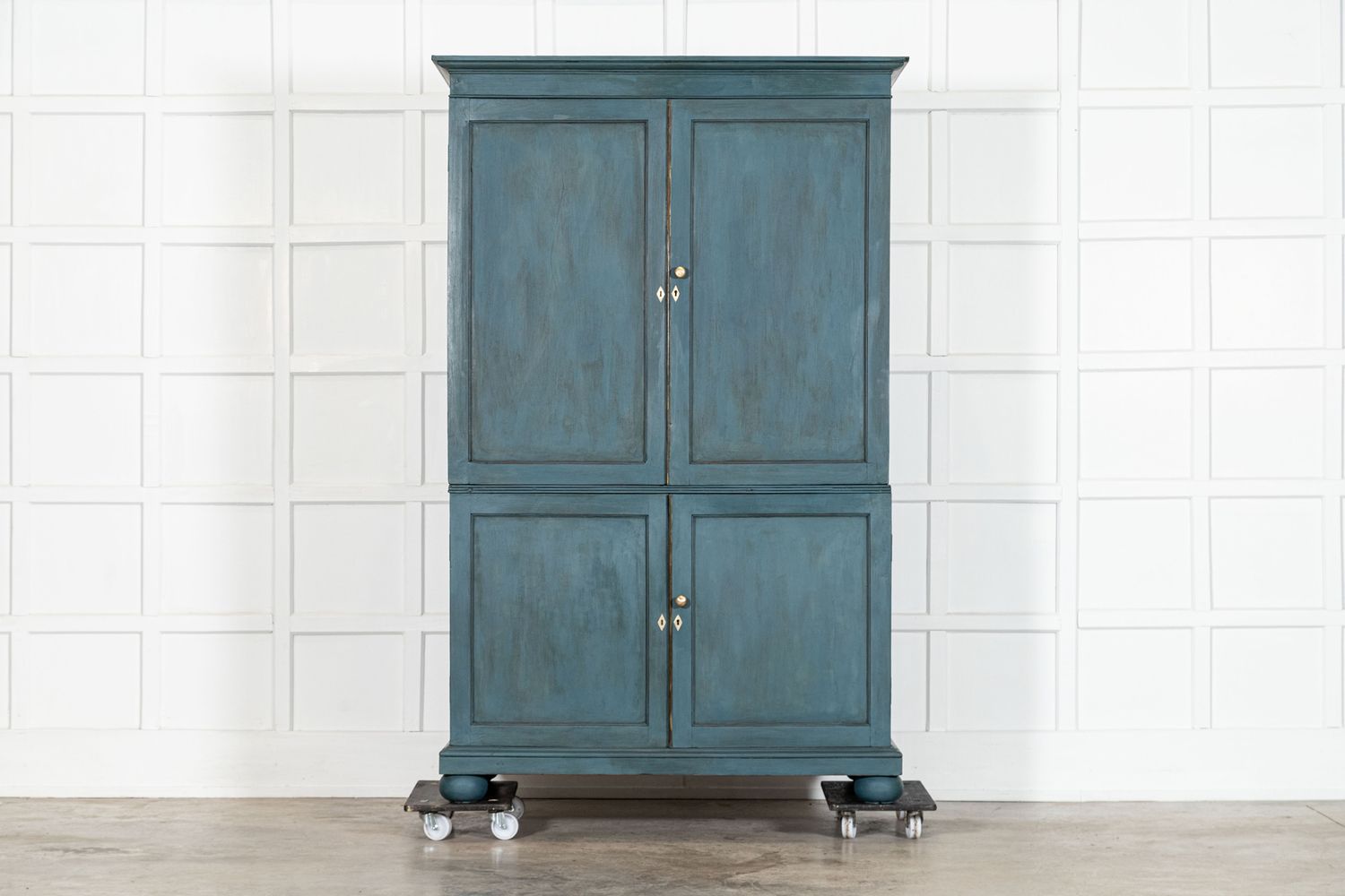 19thC English Mahogany Painted Linen Cabinet (green/blue) 19thC English Mahogany Painted Linen Cabinet (green/blue)