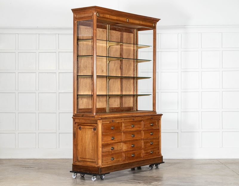 Large French Cherrywood Pharmacy Display Cabinet Large French Cherrywood Pharmacy Display Cabinet