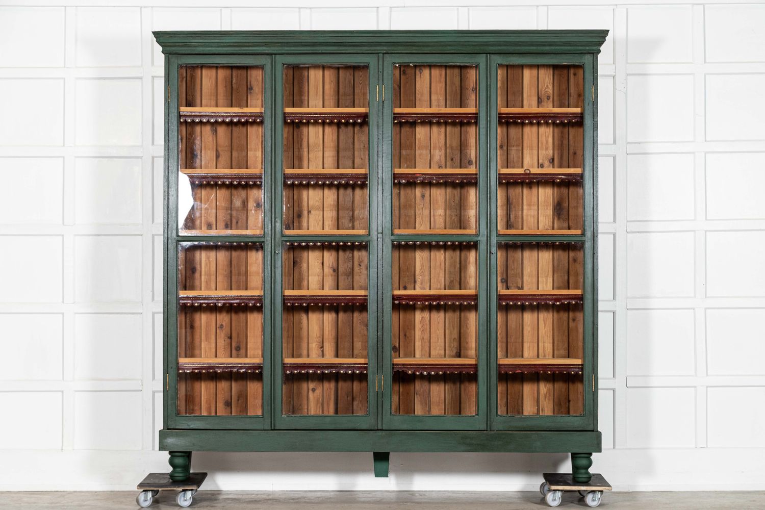 Large 19thC English Glazed Painted Pine Bookcase