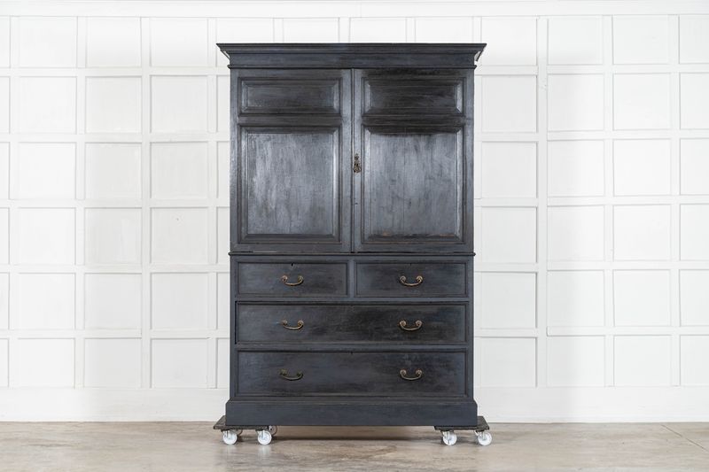 19thC English Oak Painted Linen Press 19thC English Oak Painted Linen Press