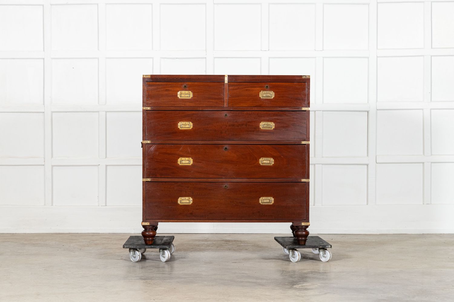 English 19thC Mahogany Campaign Chest Drawers