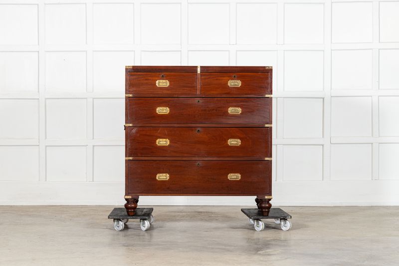 English 19thC Mahogany Campaign Chest Drawers English 19thC Mahogany Campaign Chest Drawers