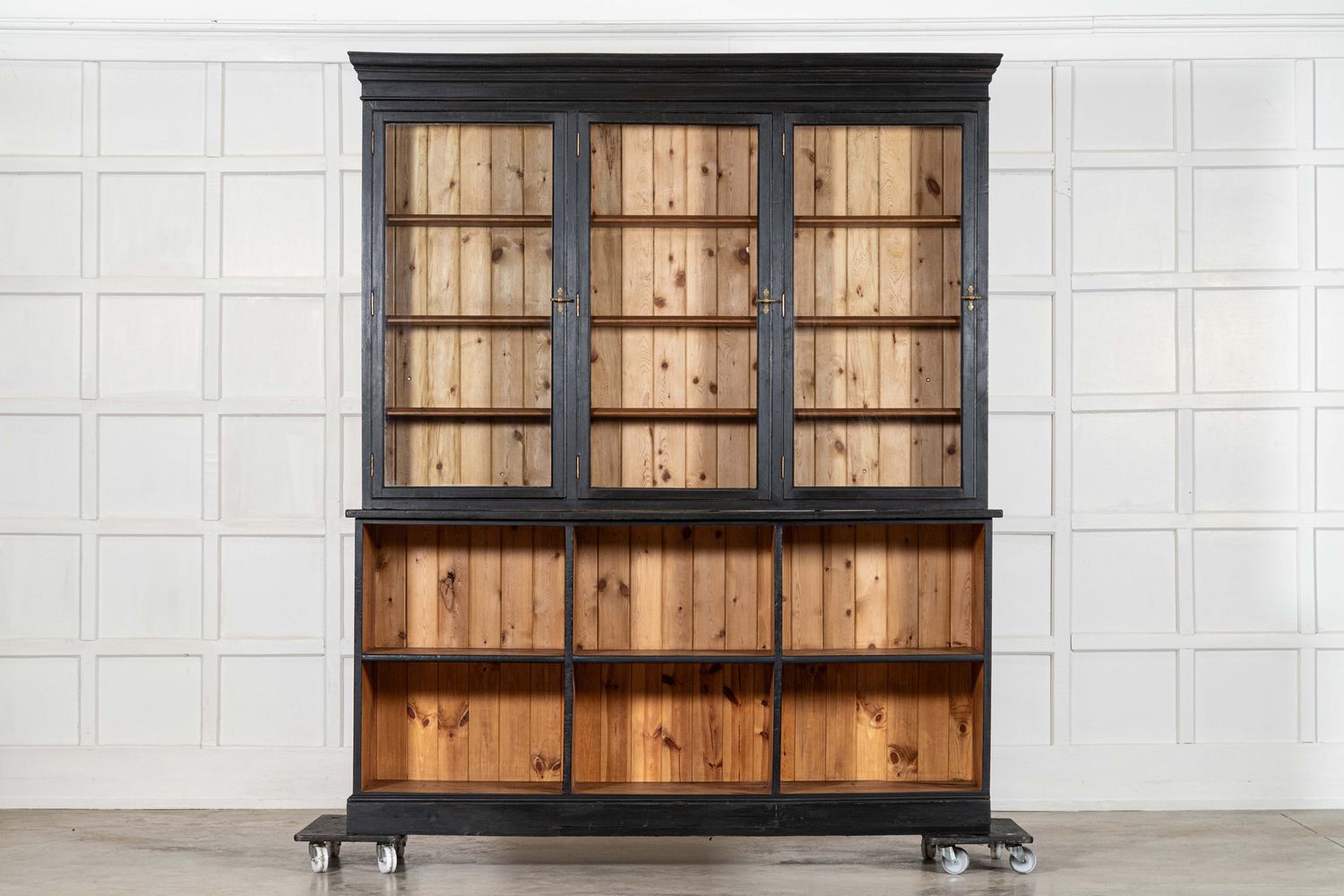 Large 19thC English Ebonised Fruitwood & Pine Glazed Bookcase Dresser Large 19thC English Ebonised Fruitwood & Pine Glazed Bookcase Dresser