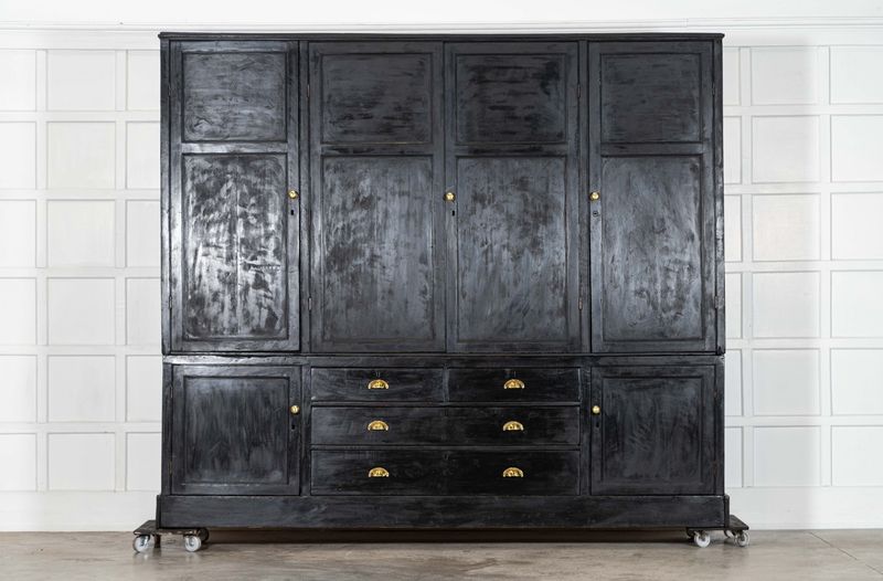 Monumental 19thC English Ebonised Pine Housekeepers Cupboard Monumental 19thC English Ebonised Pine Housekeepers Cupboard