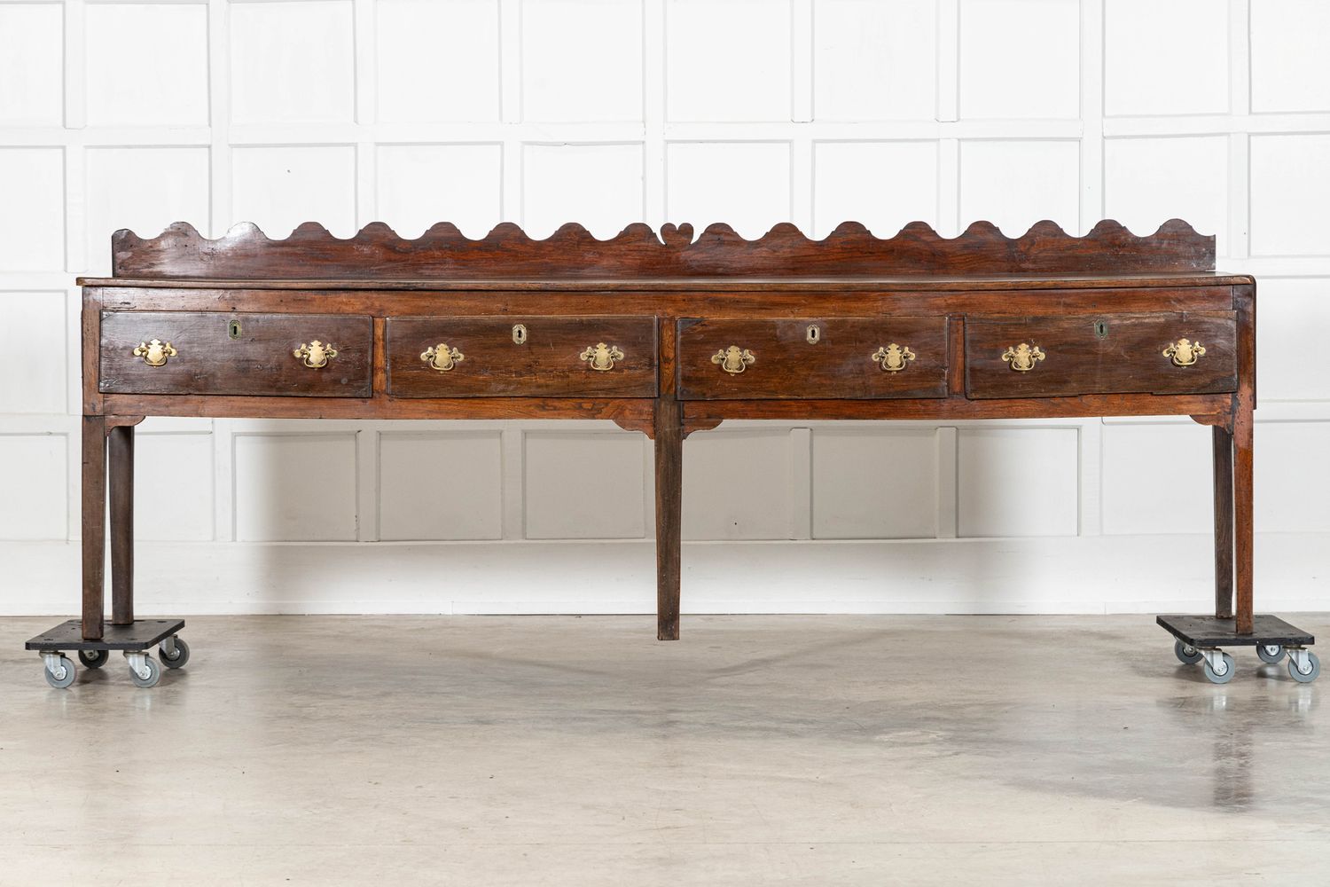 Monumental English 19thC Oak Vernacular Dresser Base